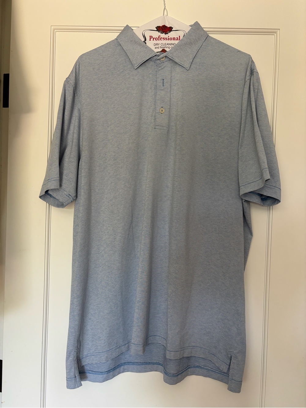 johnnie-O Light Blue Micro-Stripe Polo Shirt large